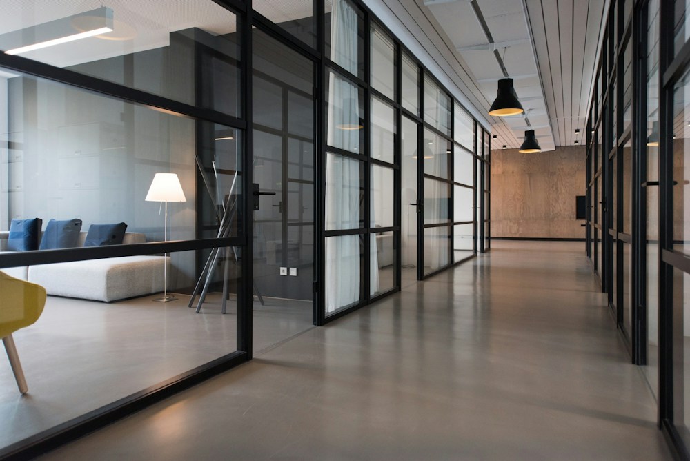 Bright office with desks and shared workspaces